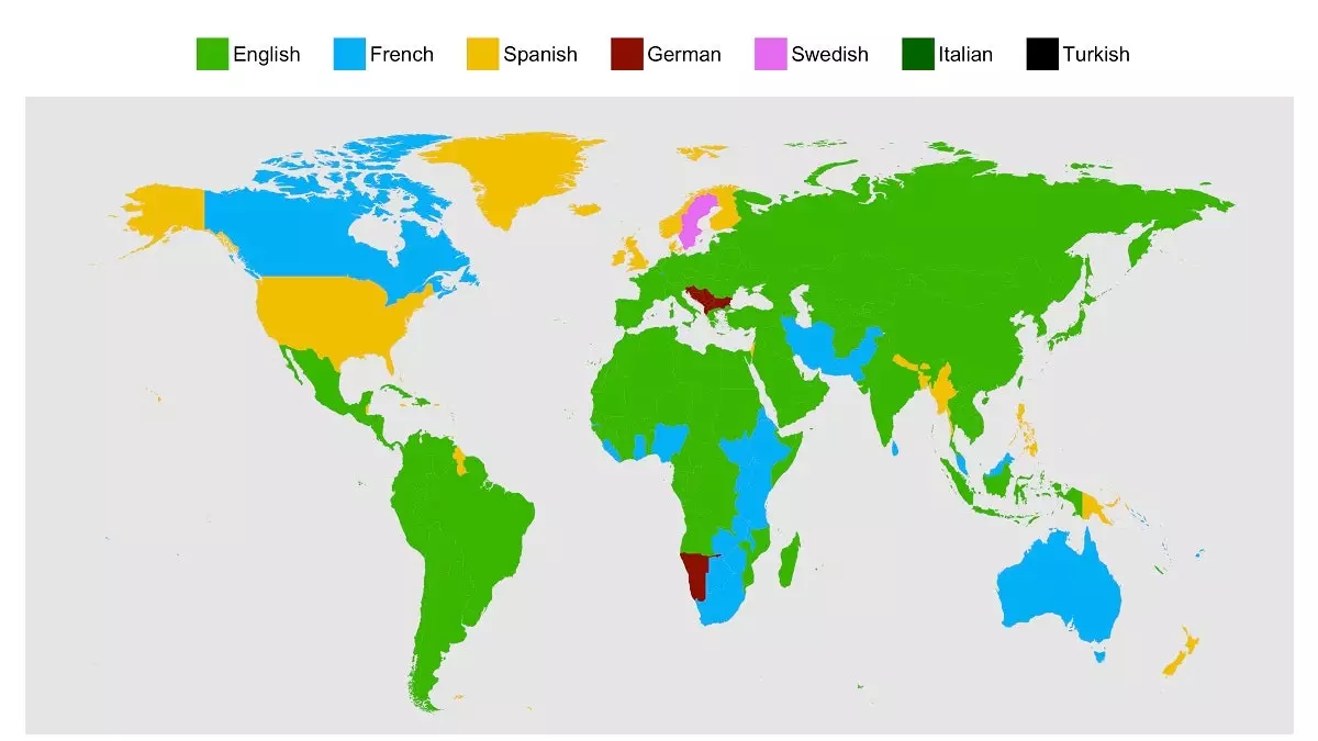 To jest mapa świata oparta na językach, które uczymy