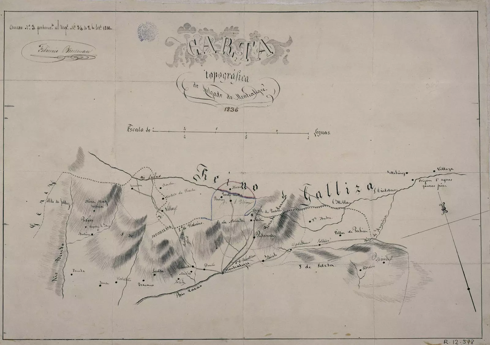 الخريطة الطبوغرافية لـ Julgado de Montalegre 1836 Fidencio Bourman