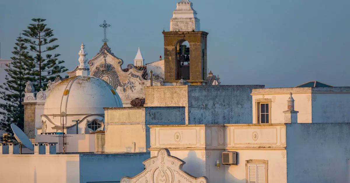 Rooftops of traditional houses in the fishing village of Olhão near Faro.