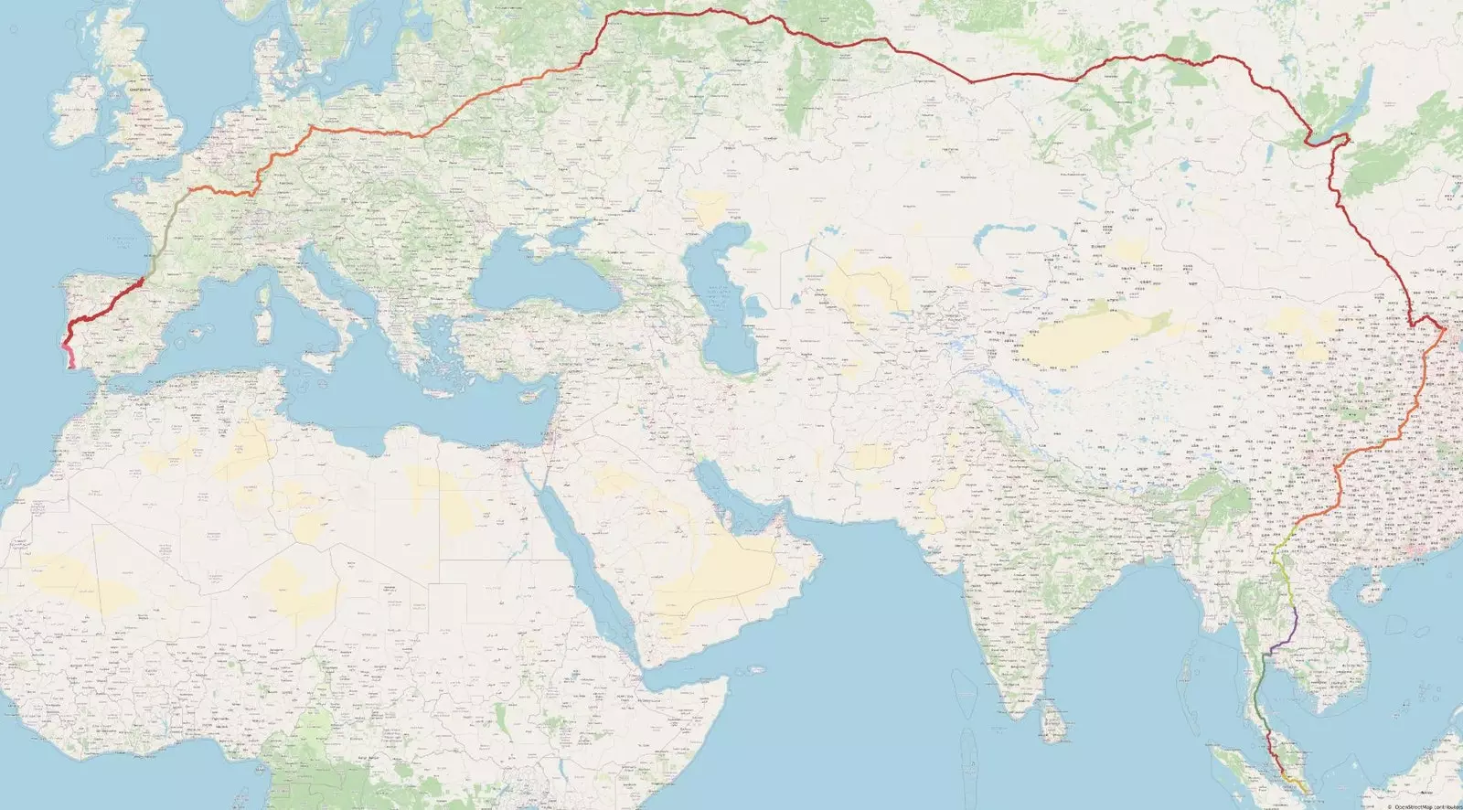 mapa com a rota de trem mais longa do mundo