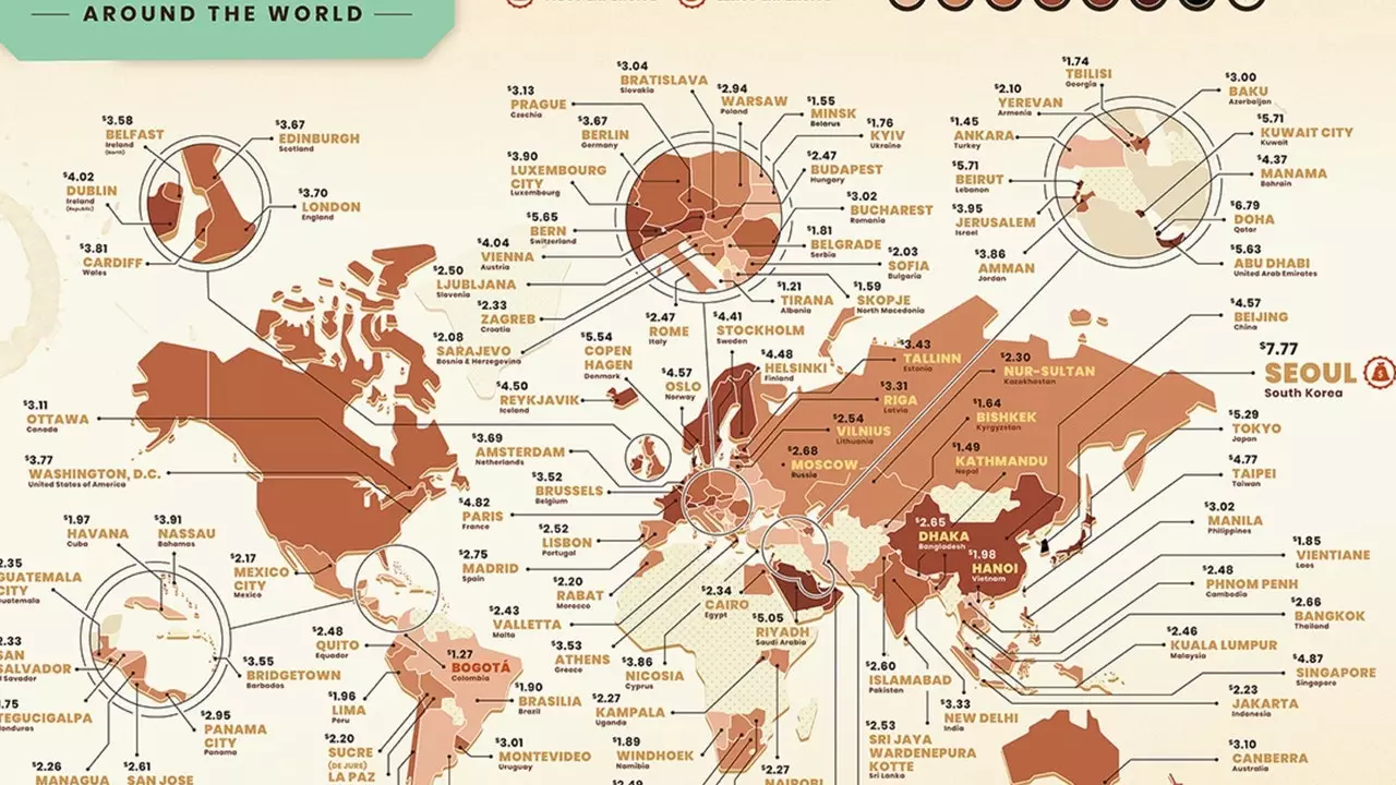 Tato mapa odhaluje cenu kávy ve světě