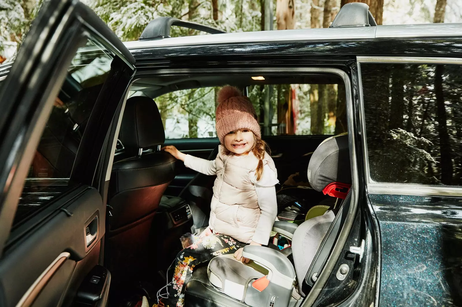 little girl in car