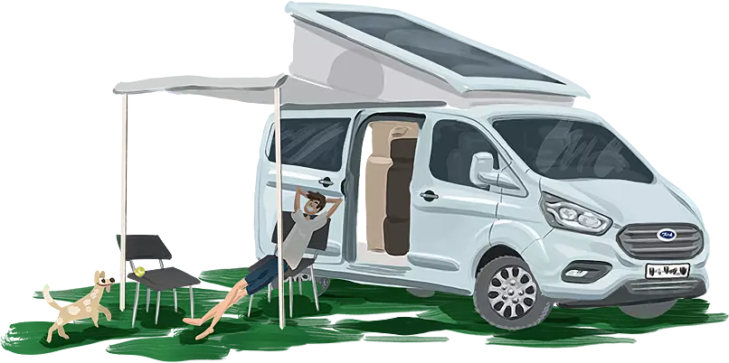 Illustration des neuen Ford Transit Custom Nugget Wohnmobils.