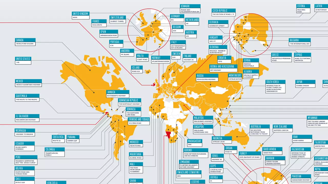 O mapa com as estradas mais perigosas de cada país