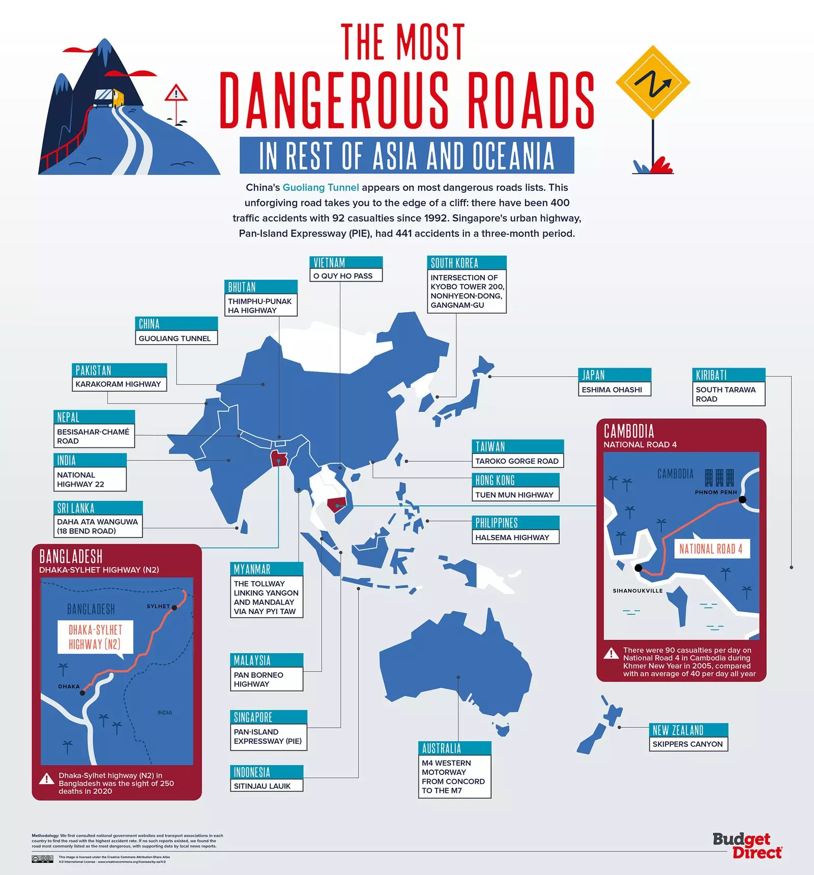 Dangerous road map Asia and Oceania