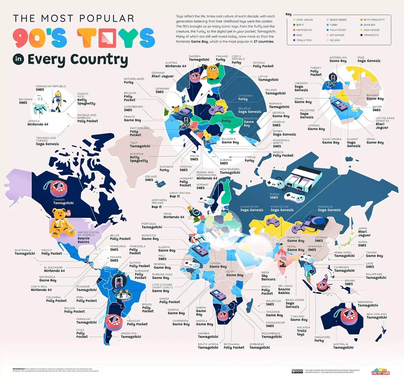 Map favorite 90's toys in the world