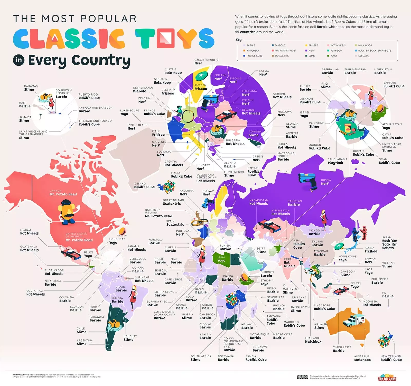 Map classic favorite toys in the world