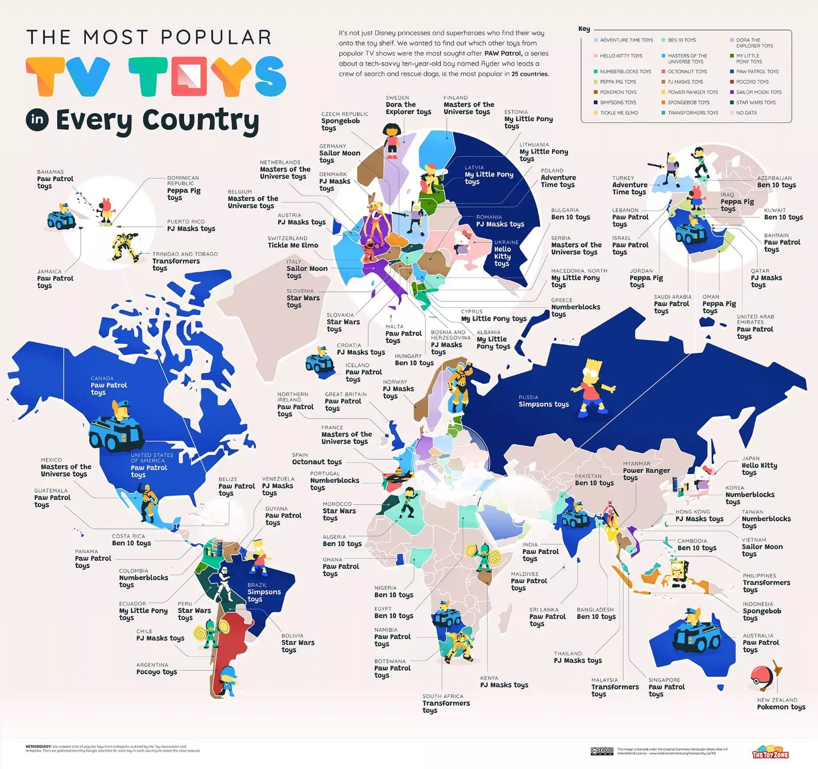 Map favorite television toys in the world