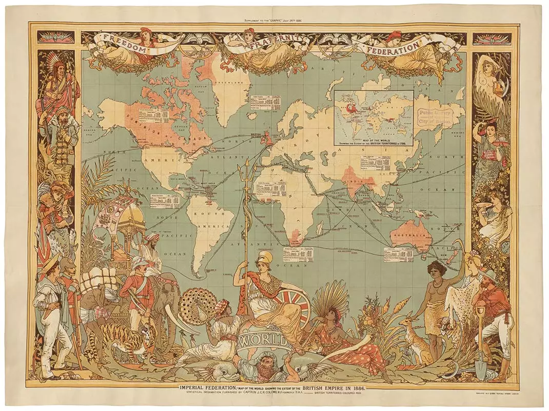 Mapas Explorando o Mundo como Federação Imperial Walter Crane e Sir John C.R. Colombo