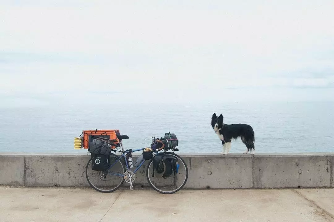 En cykel och hans hund, en border collie som heter Koda, är allt som Aitor behöver för att resa på ett annat sätt.