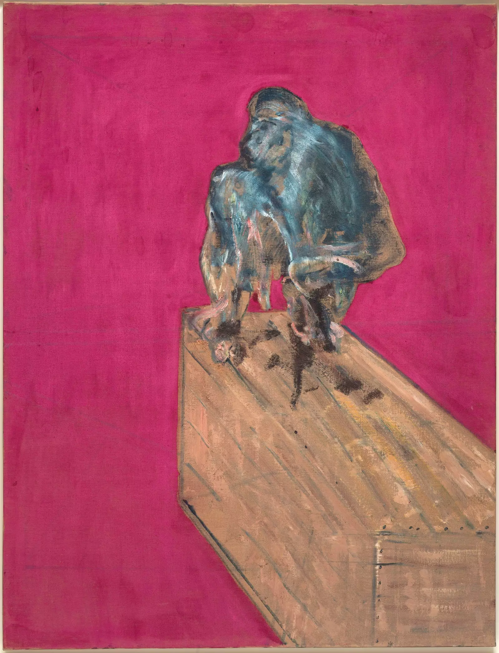 Staidéar Francis Bacon do Chimpanzee 1957. Ola agus pastail ar chanbhás 152.4 x 117 cm. Bailiúchán Peggy Guggenheim na Veinéise....