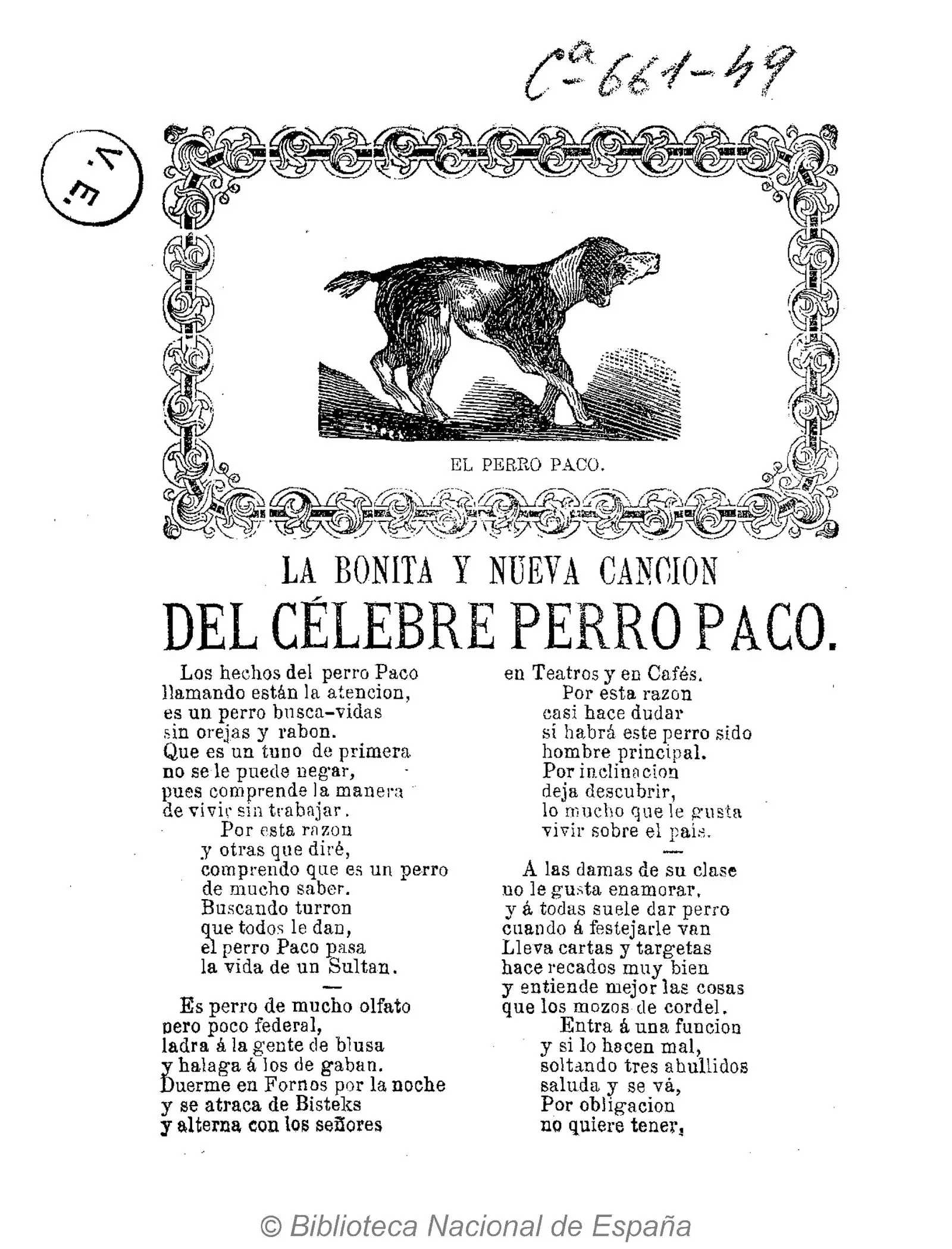 'The beautiful and new song of the famous dog Paco'