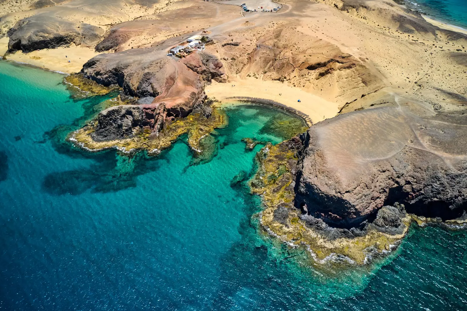 Komşu ada Lobos ve Fuerteventura manzaralı Papagayo.