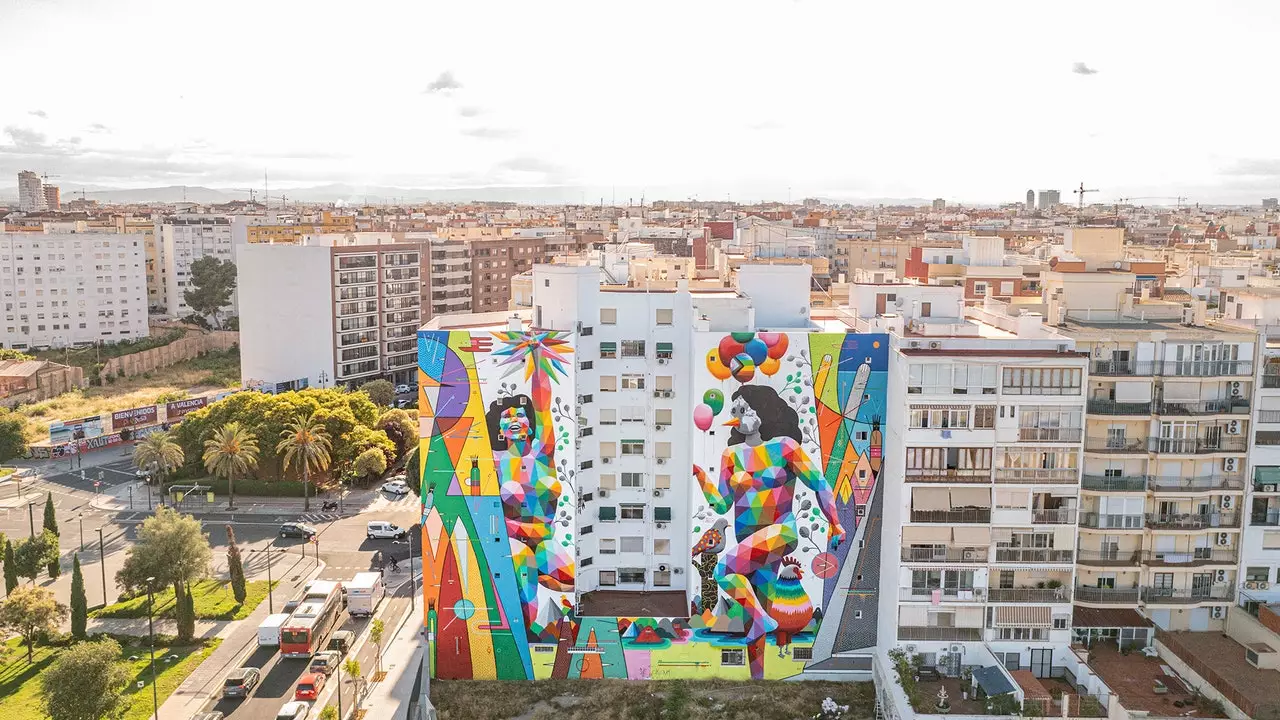 Geometri dan warna: Mural debut Madrid dan Valencia oleh Okuda