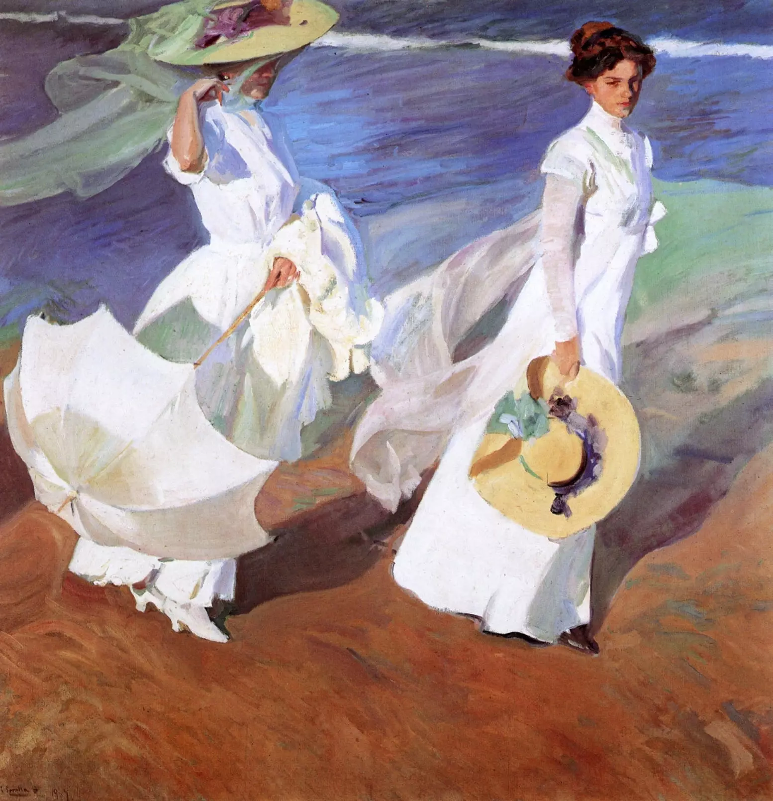 Ferð á málverk 'Walk by the sea' eftir Joaquín Sorolla