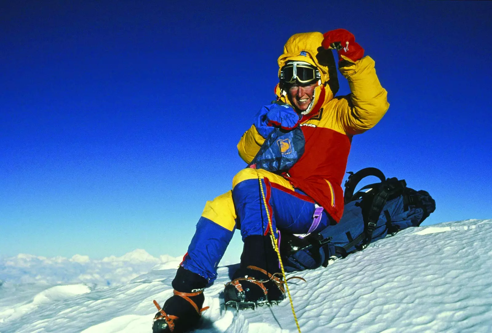 Sharon Wood on the summit of Everest.