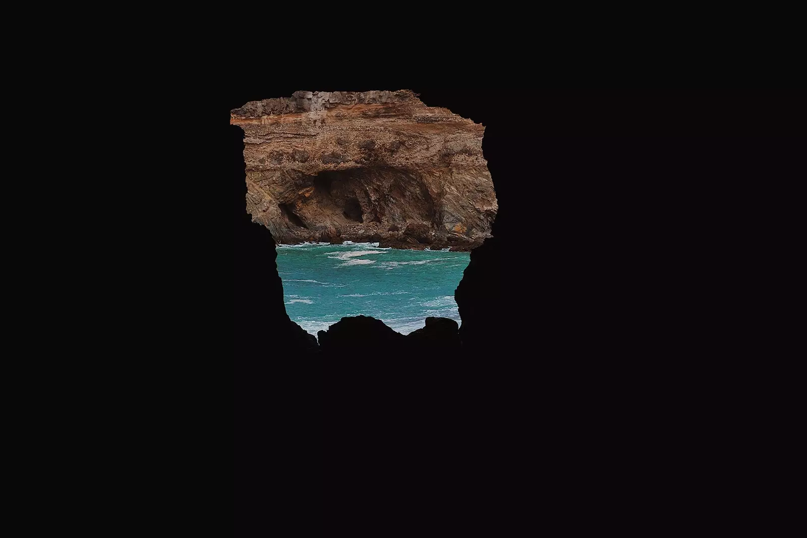 Views of the sea from inside one of the caves of Ajuy