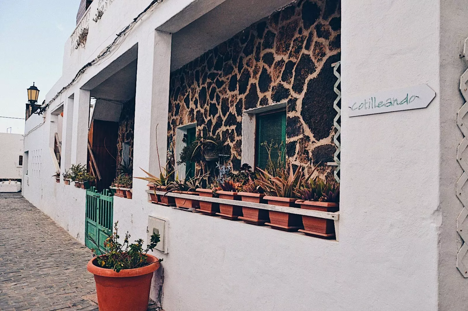 One of the corners of the small coastal town El Cotillo with its peculiar signs