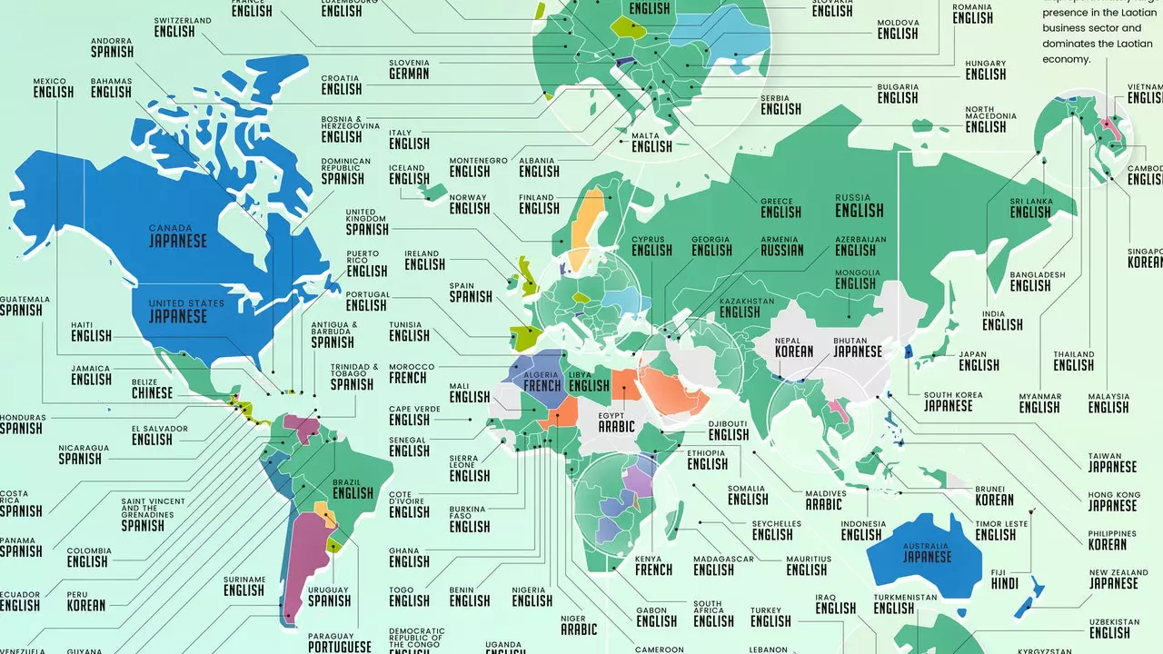 The map of the most studied languages ​​in each country