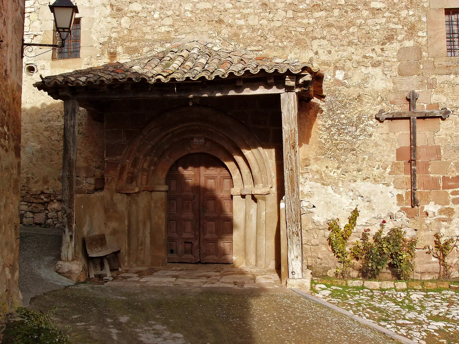 Portico of the Parish Church of San Juan Bautista in the walled town of Palazuelos