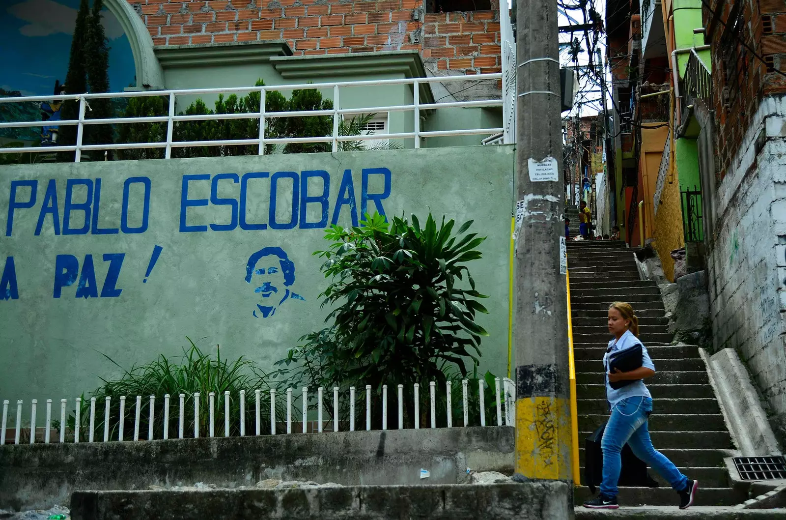 Medellin streets with Pablo Escobar graffiti Colombia