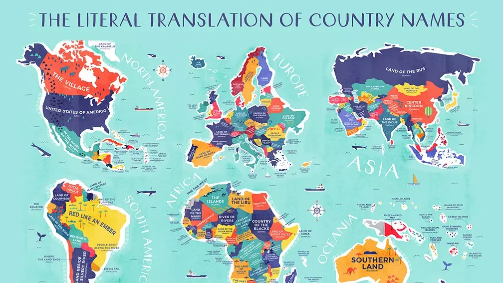 The map showing the meaning of the names of each country