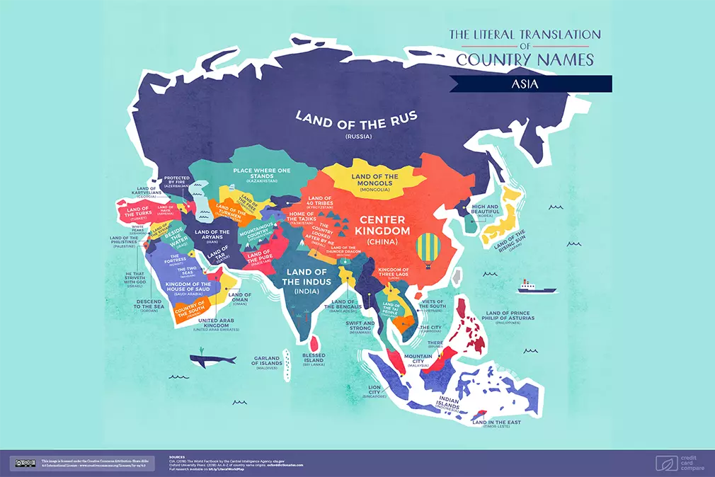 Kart over Asia som betyr navn