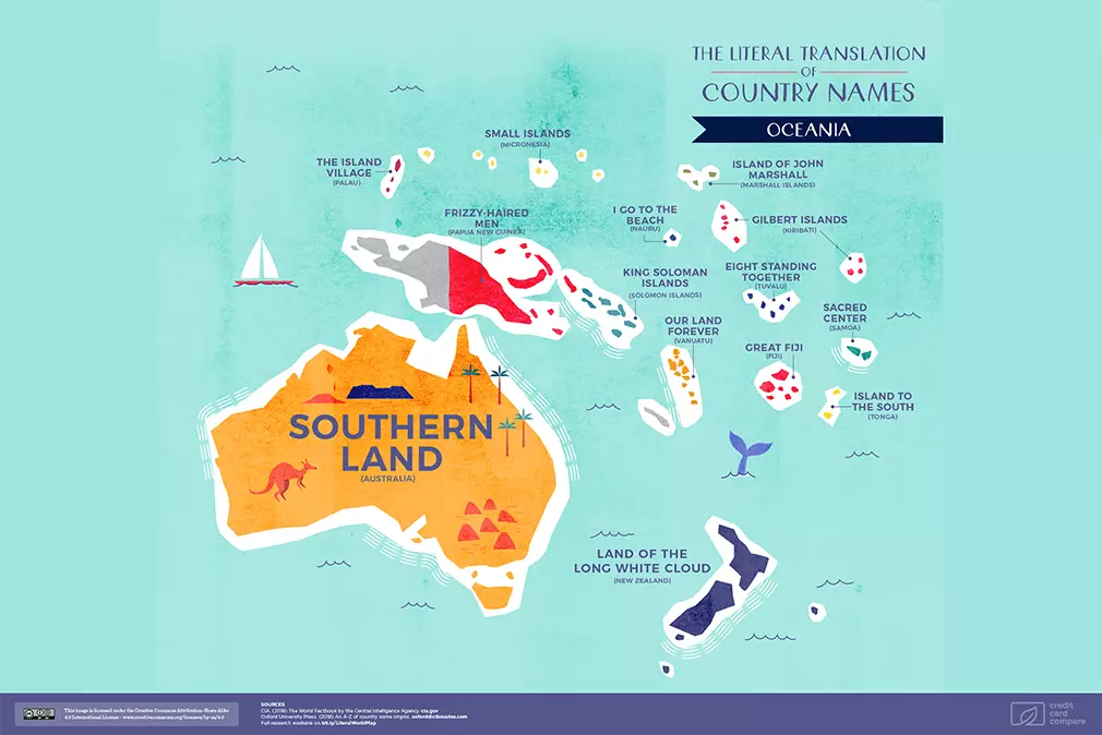 Mappa tal-Oċeanja li tfisser ismijiet
