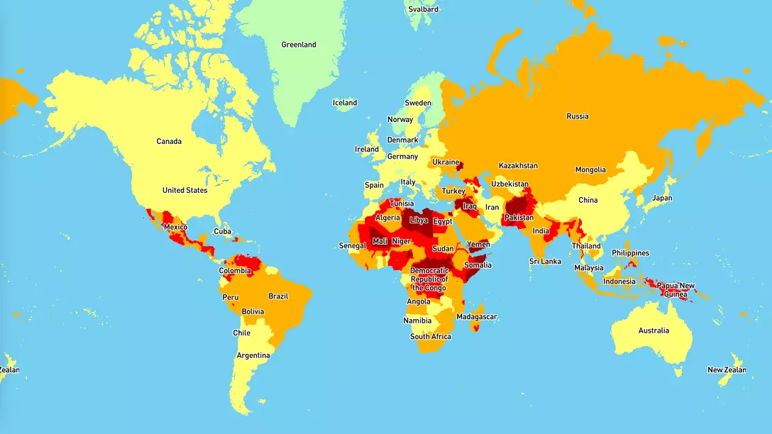 O mapa dos destinos mais perigosos do mundo para viajar em 2020