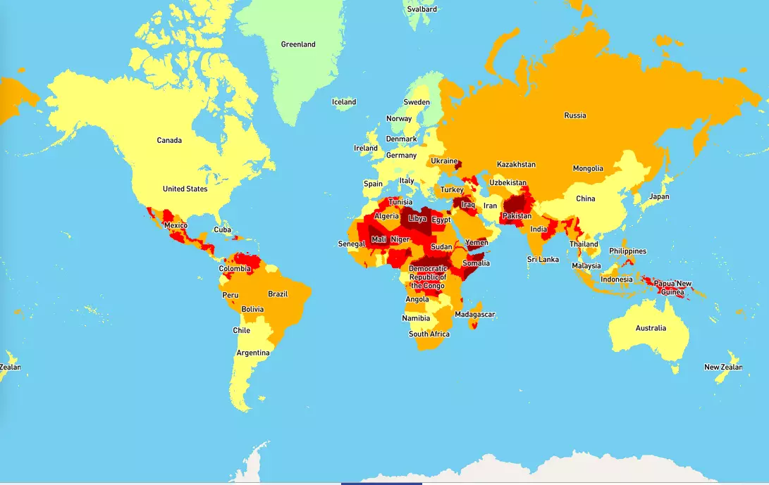 O mapa dos destinos mais perigosos do mundo para viajar em 2020