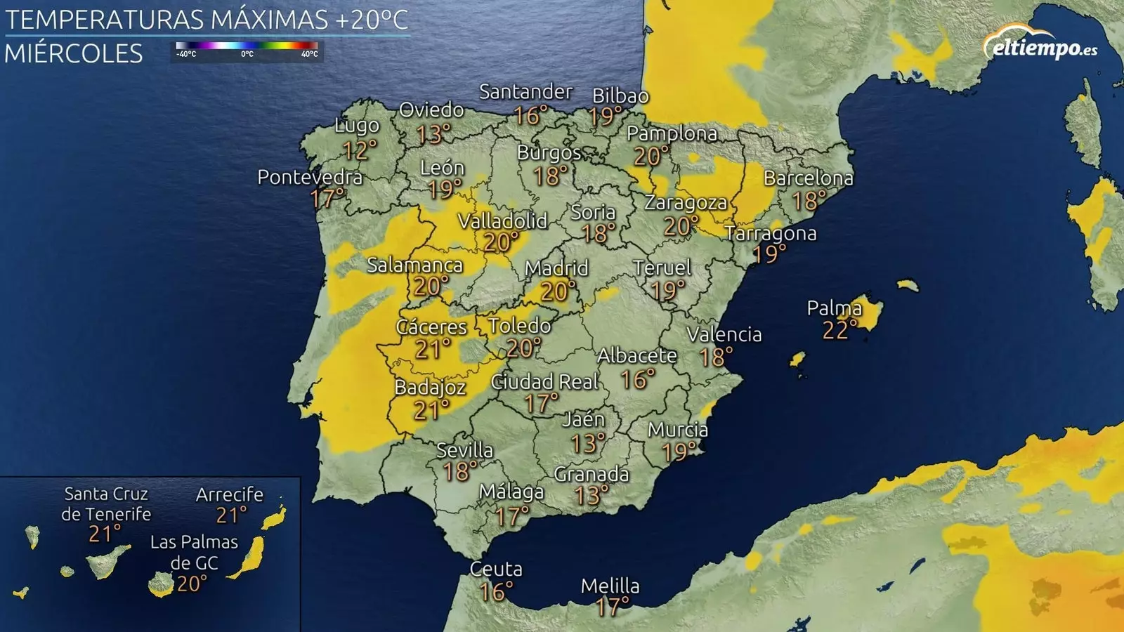 Mapa de temperaturas máximas Quarta-feira, 15 de março