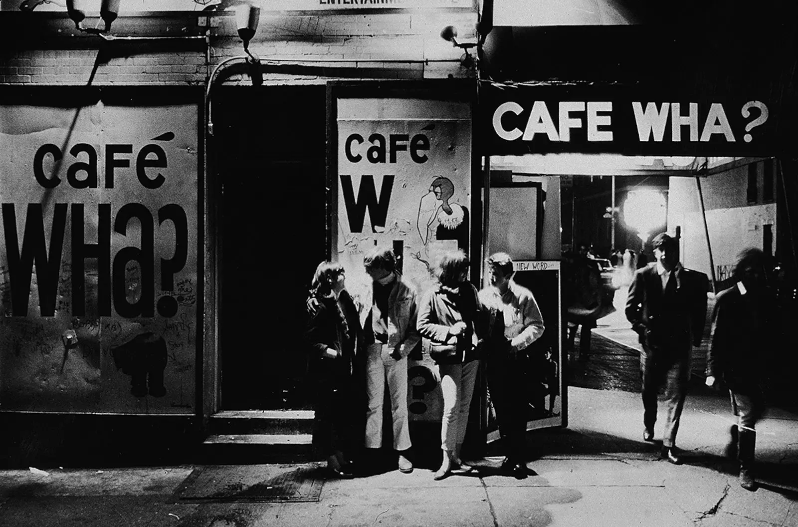 Bagian depan gedung konser Cafe Wha yang legendaris di Greenwich Village, New York, tempat Hendrix dulu bermain