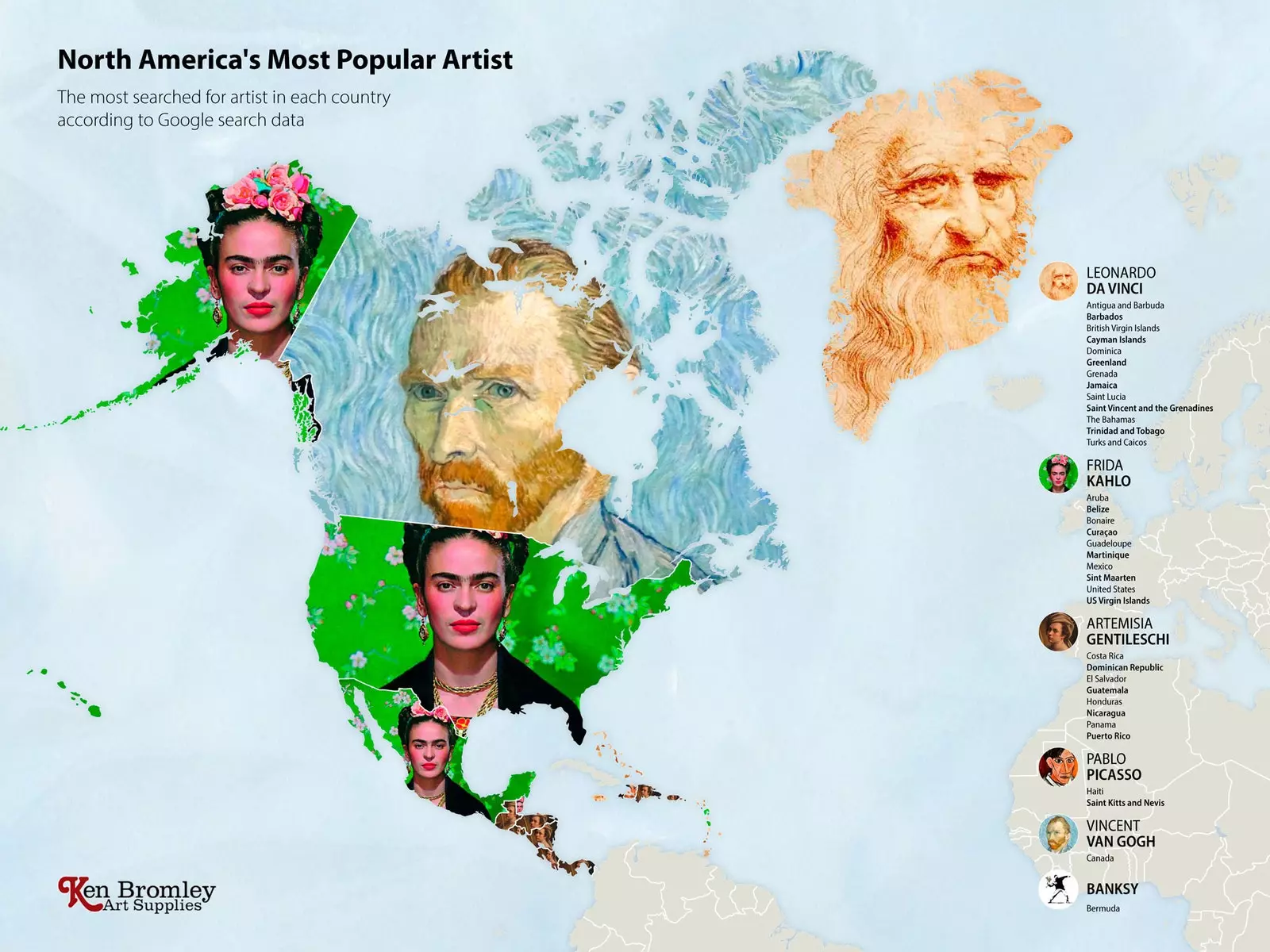 Mapovat umělce Severní a Střední Ameriku