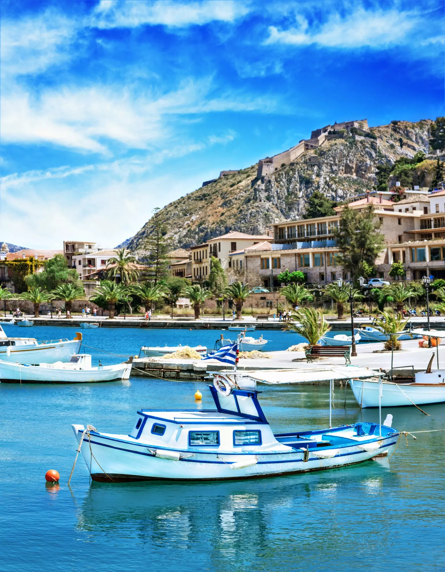 Traditional boats watched over the Palamidi fortress from above.