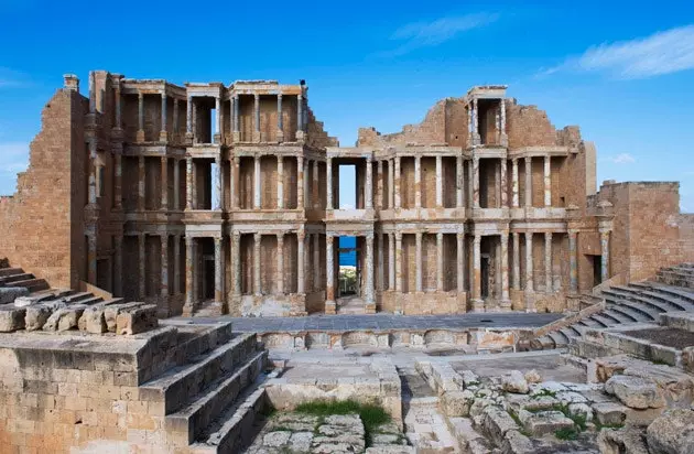 O anfiteatro romano em Sabratha Líbia