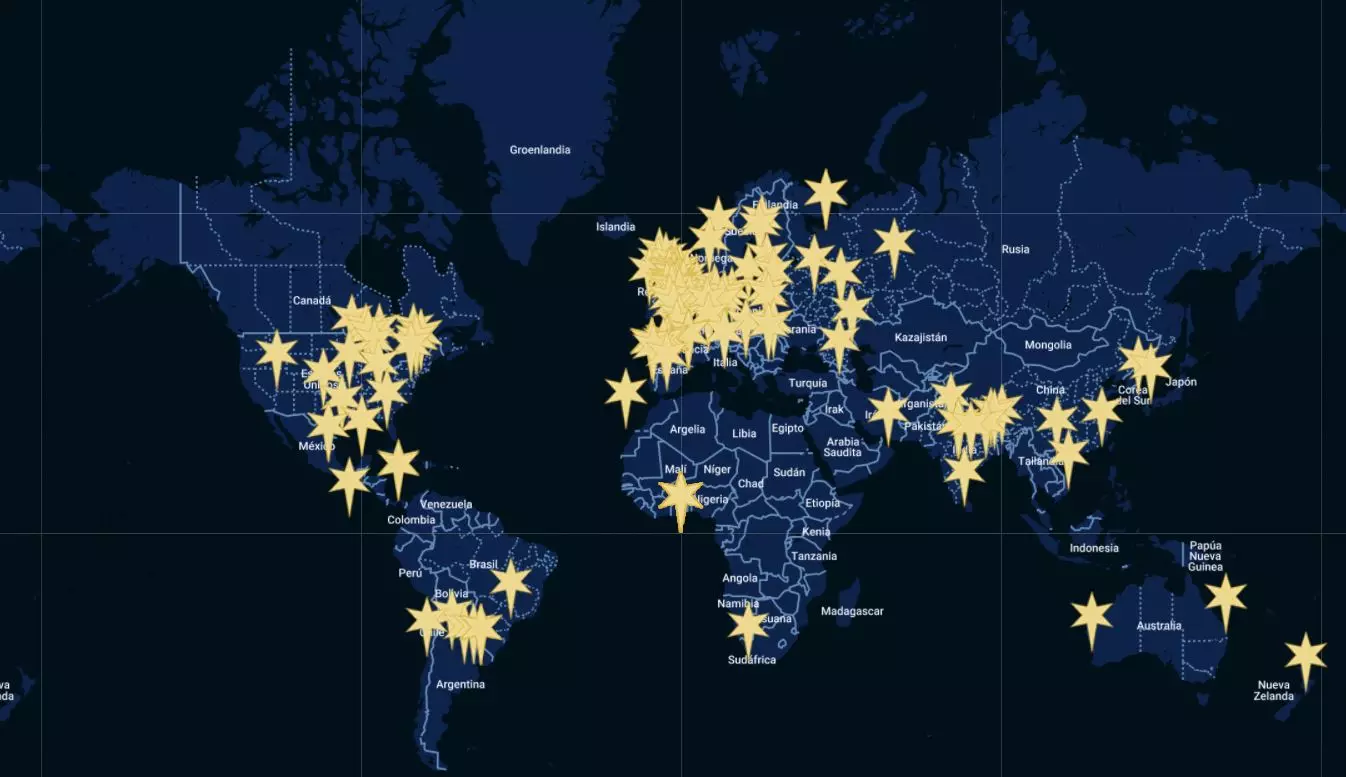 O mapa de Harry Potter Book Night no mundo.